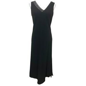 JONES New York Black Sleeveless V-Neck Beaded Formal Lined Maxi‎ Dress Size 12
